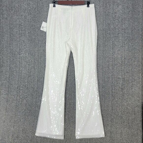 Forever 21 Pants Womens Large White Sequined Flare Disco Party Holiday 30x32 - Picture 8 of 15